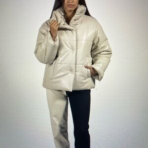 Hide Vegan Leather Puffer Jacket in Cream
